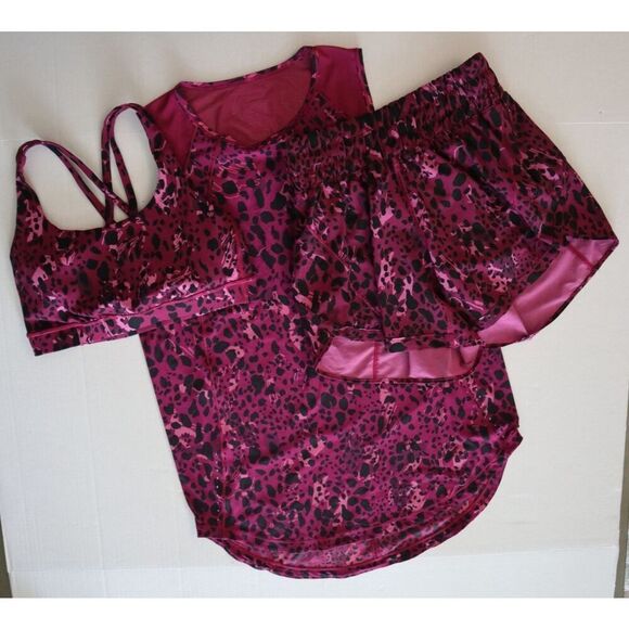 Lululemon 3-Pc Set Sz 6/4 Cheetah Camo Magenta/Purp Sculpt Tank Shorts Sport Bra - Picture 1 of 16